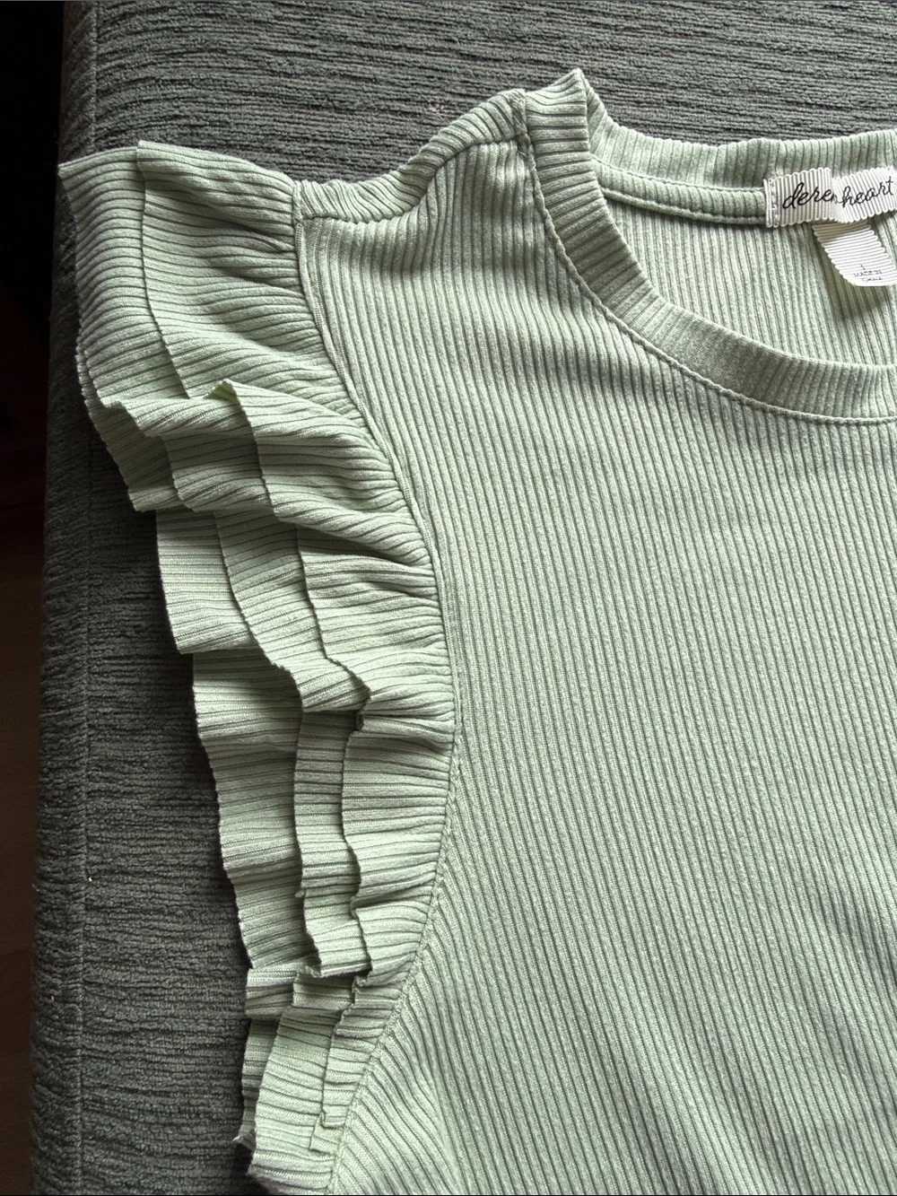 Derek Heart Mint Green Ribbed Ruffle Sleeve Tank - Picture 3 of 5